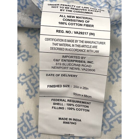 Single (1) CAROL & FRANK 20"x26" Standard Cotton PILLOW SHAM Blue/White Geo NEW - Picture 4 of 4